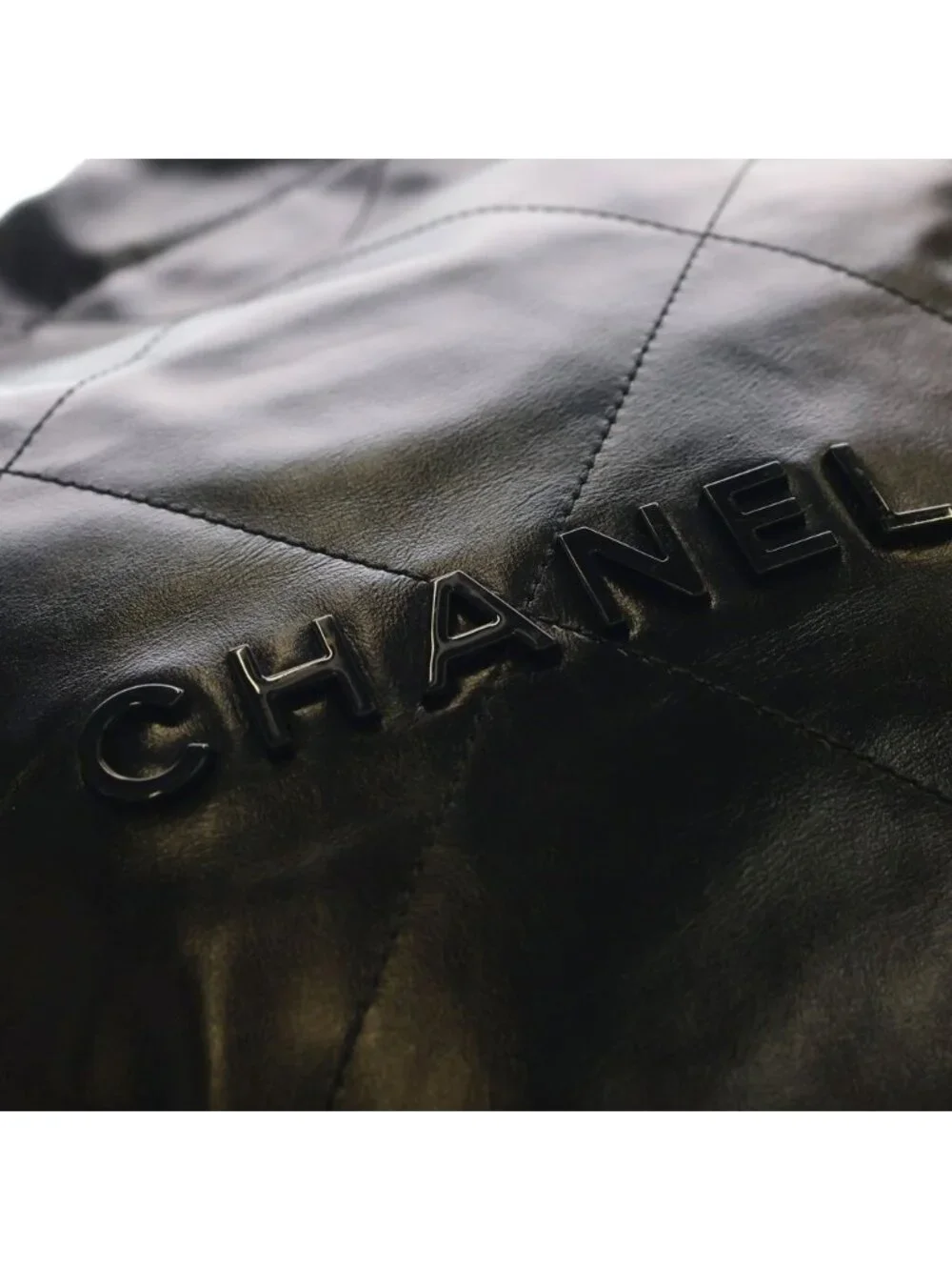 Chanel 22 Small Shiny Calfskin Black Chain Shoulder Bag Tote Plate